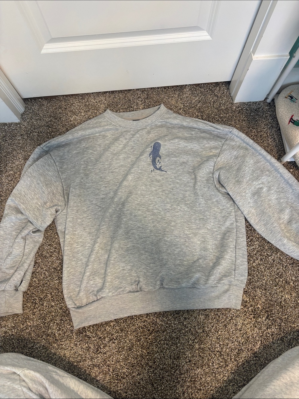 SHEIN Gray Crewneck Sweatshirt with Navy Fish Graphic